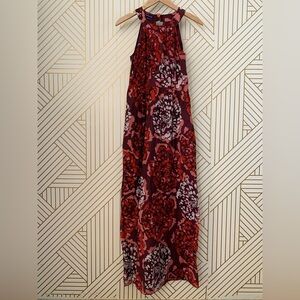 Martin + Osa Silk Cotton Floral Halter Maxi Dress Sleeveless burgundy maroon 4